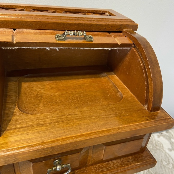 Vintage Wooden Roll-top Desk Jewelry Box Valet - Picture 4 of 11